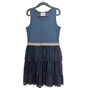 Hanna Andersson Blue Sleeveless Tulle Tiered Dress Girl's Size 8 130cm Ruffle